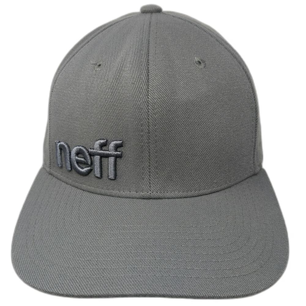 Neff Baseball Cap Gray M Fitted Stretch Fit Embroidered Logo 6 Panel Curved Hat